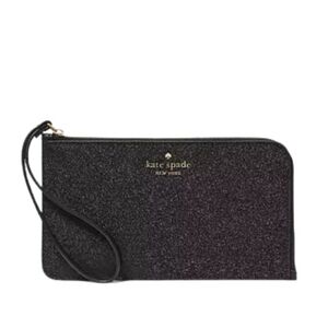 KATE SPADE Black Glitter Medium L-Zip Wristlet
